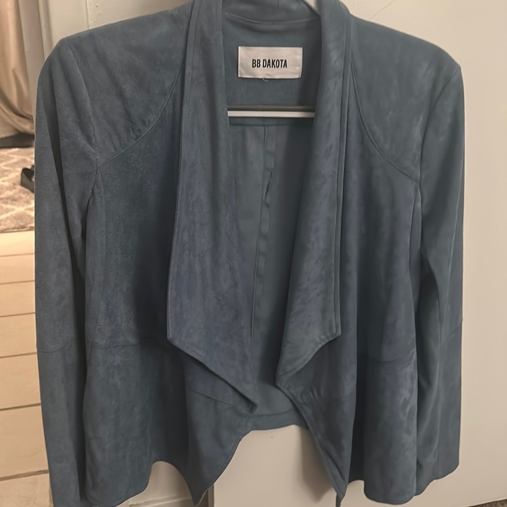 BB DAKOTA Faux Suede Blue Drape Jacket Size Large